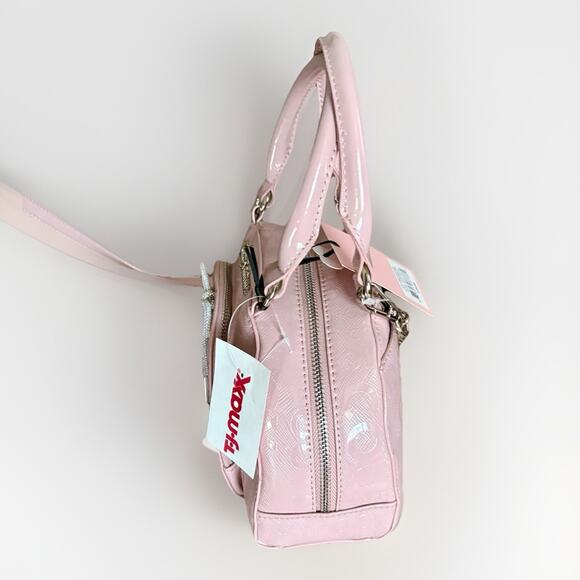 JUICY COUTURE PINK Convertible SATCHEL BOWLER XBODY Rhinestone Silver BOWS Y2K - Picture 5 of 16